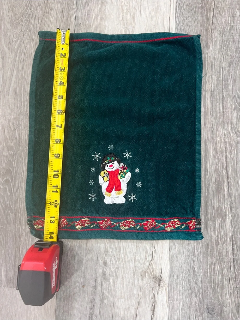 Vintage Jcpenny Dark Green Snowman Embroidered Holiday Bath Towel Set 1980s